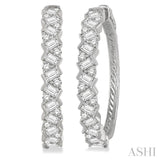 2 Ctw Zigzag Baguette and Round Cut Diamond Hoop Earring in 14K White Gold