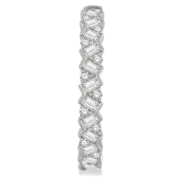 2 Ctw Zigzag Baguette and Round Cut Diamond Hoop Earring in 14K White Gold