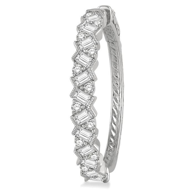 2 Ctw Zigzag Baguette and Round Cut Diamond Hoop Earring in 14K White Gold