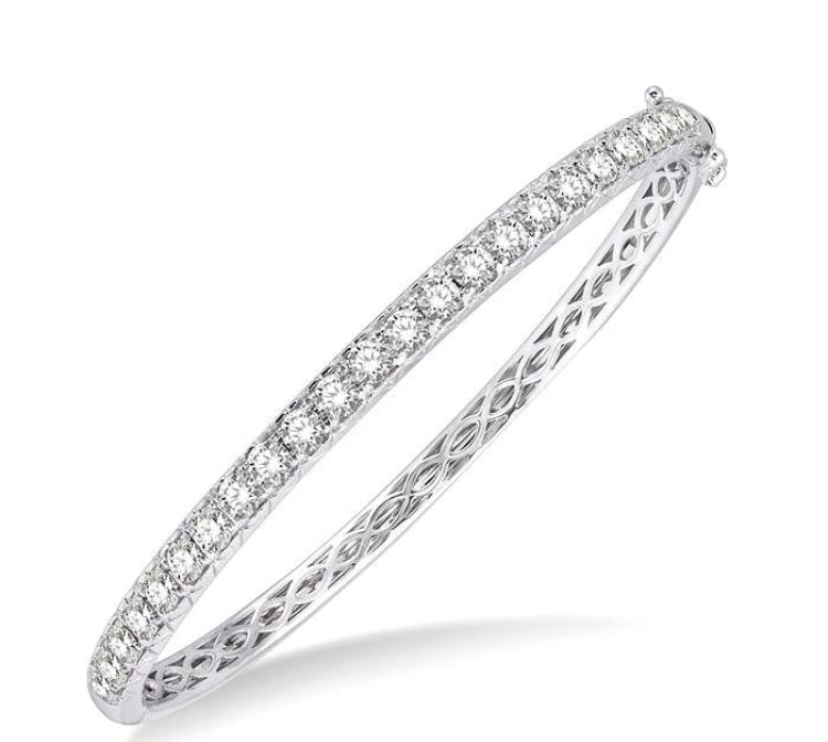 3 Ctw Round Cut Diamond Bangle in 14K White Gold