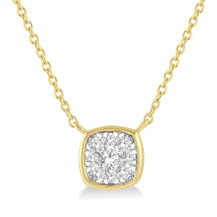 1/6 Ctw Cushion Shape Lovebright Diamond Pendant With Chain in 14K Yellow and White Gold