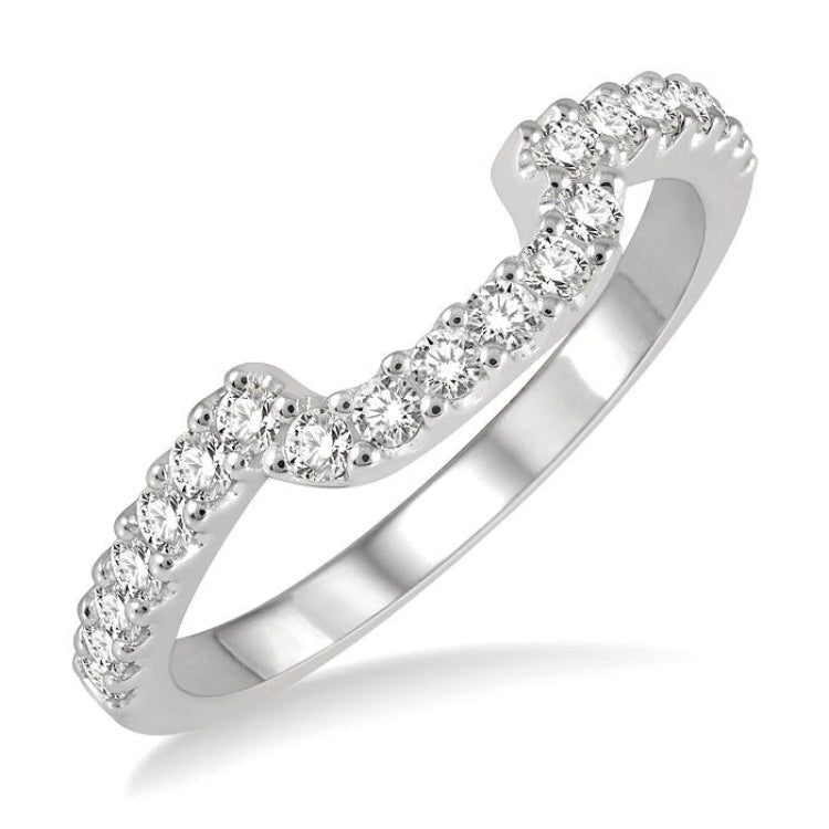 1/3 Ctw U-Shape Center Round Cut Diamond Wedding Band in 14K White Gold