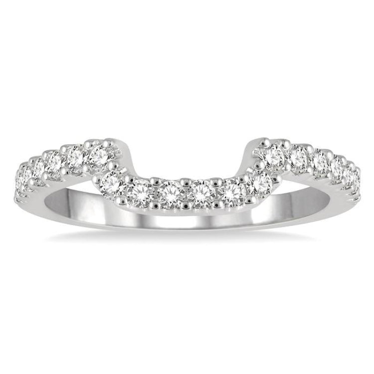 1/3 Ctw U-Shape Center Round Cut Diamond Wedding Band in 14K White Gold