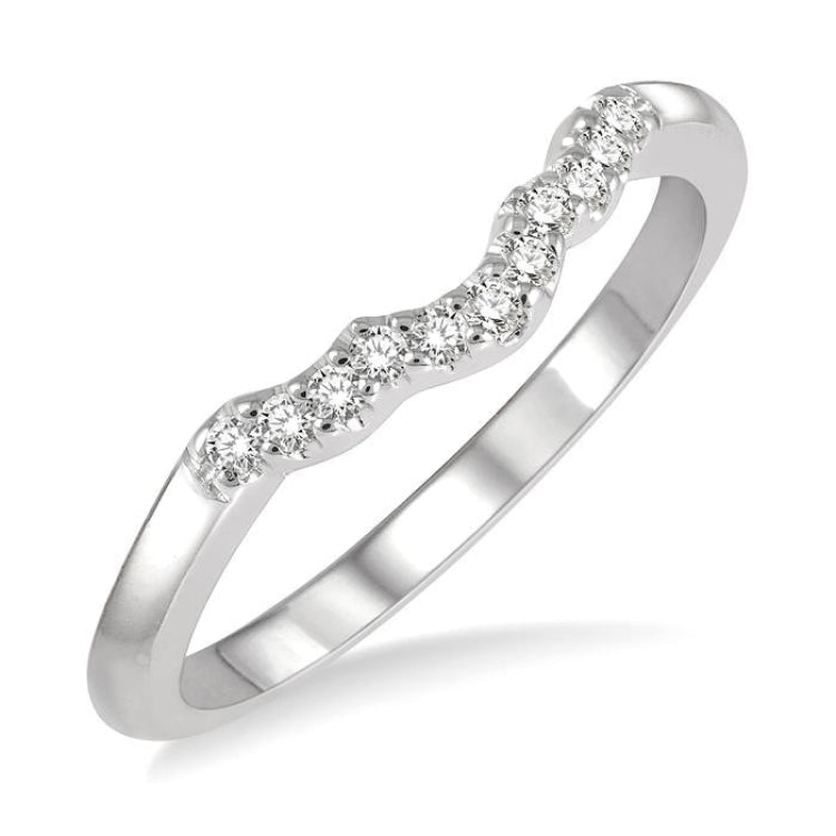 1/10 Ctw Waves Center Round Cut Diamond Wedding Band in 14K White Gold
