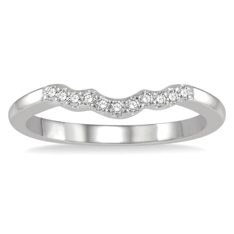 1/10 Ctw Waves Center Round Cut Diamond Wedding Band in 14K White Gold