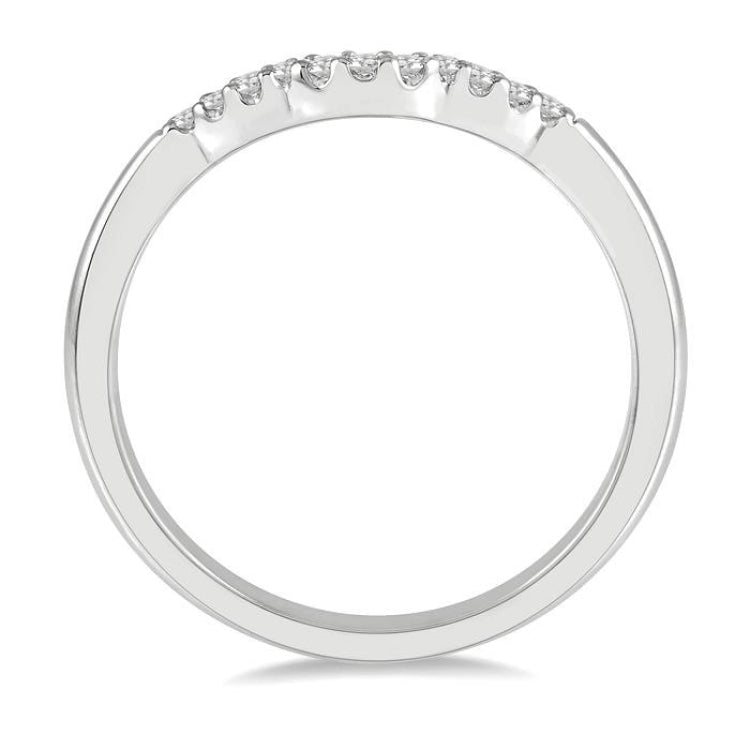 1/10 Ctw Waves Center Round Cut Diamond Wedding Band in 14K White Gold