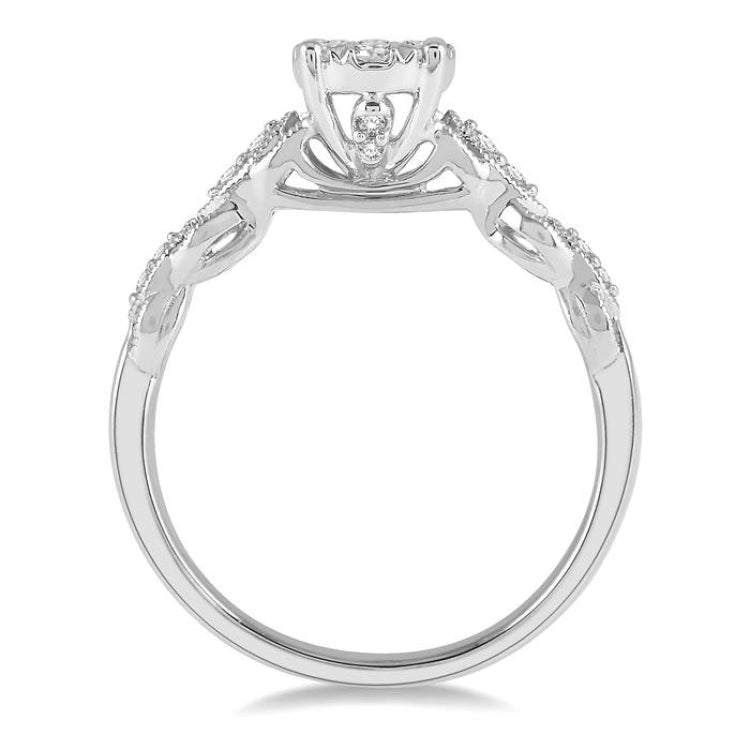 3/8 Ctw Two-Tone Lattice Shank Round Cut Diamond Lovebright Ring in 14K White Gold