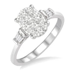 Load image into Gallery viewer, 5/8 Ctw Oval Shape Lovebright Baguette and Round Cut Diamond Cluster Ring in 14K White Gold