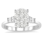 Load image into Gallery viewer, 5/8 Ctw Oval Shape Lovebright Baguette and Round Cut Diamond Cluster Ring in 14K White Gold