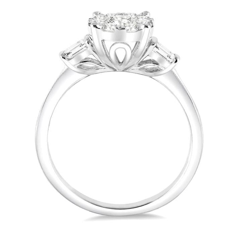 5/8 Ctw Oval Shape Lovebright Baguette and Round Cut Diamond Cluster Ring in 14K White Gold