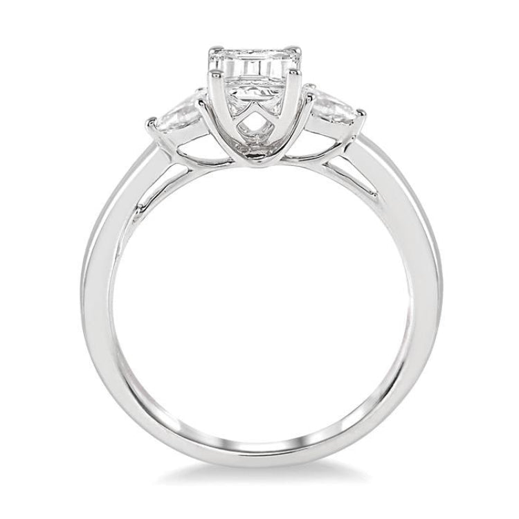 1/2 Ctw Octagon Emerald and Pear Cut Diamond Ladies Engagement Ring with 1/3 Ct Emerald Cut Center Stone in 14K White Gold