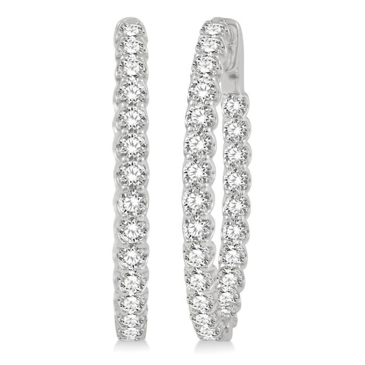 4 Ctw Inside-Out Round Cut Diamond Oval Shape Hoop Earrings in 14K White Gold
