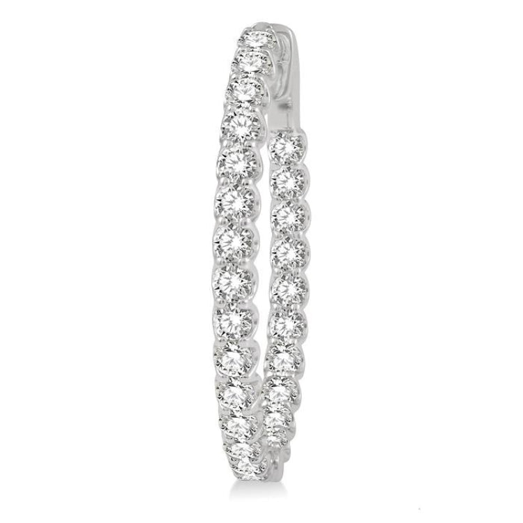 4 Ctw Inside-Out Round Cut Diamond Oval Shape Hoop Earrings in 14K White Gold