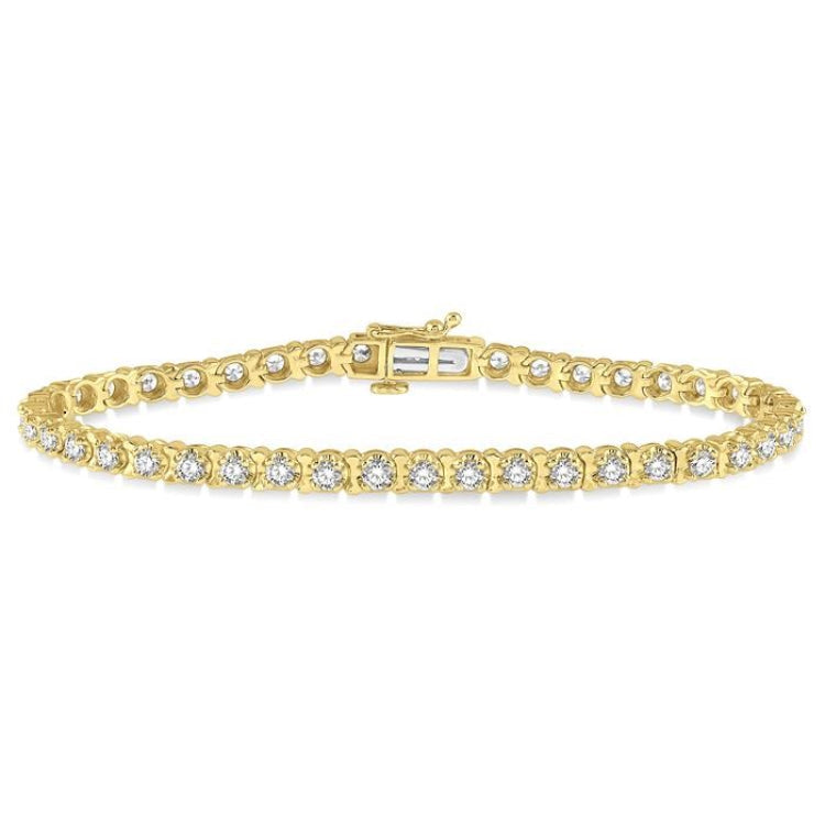 3 Ctw Round Cut Diamond Tennis Tulip Bracelet in 14K Yellow Gold