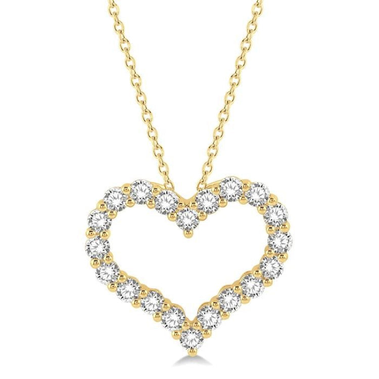 2 Ctw Heart Shape Round Cut Diamond Pendant With Chain in 14K Yellow Gold