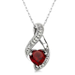 Load image into Gallery viewer, 7x7 MM Heart Shape Garnet and 1/20 Ctw Round Cut Diamond Semi-Precious Pendant in 10K White Gold with Chain