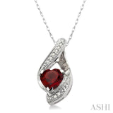 7x7 MM Heart Shape Garnet and 1/20 Ctw Single Cut Diamond Semi-Precious Pendant in 10K White Gold with Chain