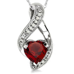 Load image into Gallery viewer, 7x7 MM Heart Shape Garnet and 1/20 Ctw Round Cut Diamond Semi-Precious Pendant in 10K White Gold with Chain