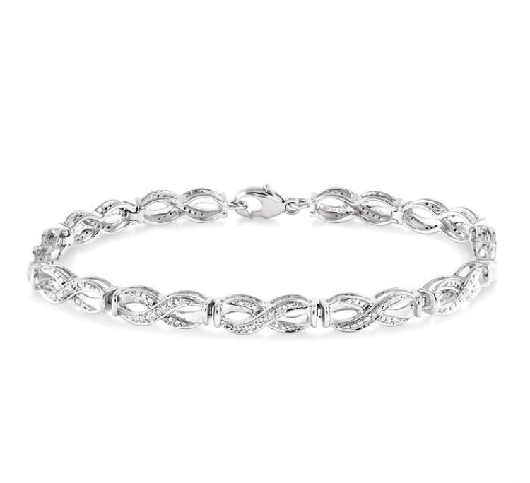 1/20 Ctw Swirl Shape Round Cut Diamond Bracelet in Sterling Silver