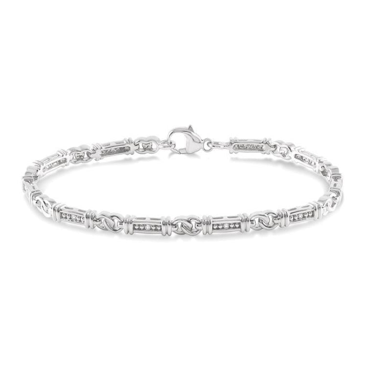 1/10 Ctw Knot Shape Round Cut Diamond Link Bracelet in Sterling Silver