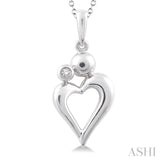 1/50 Ctw Round Cut Diamond Heart Shape Mom & Child Pendant in Sterling Silver with Chain