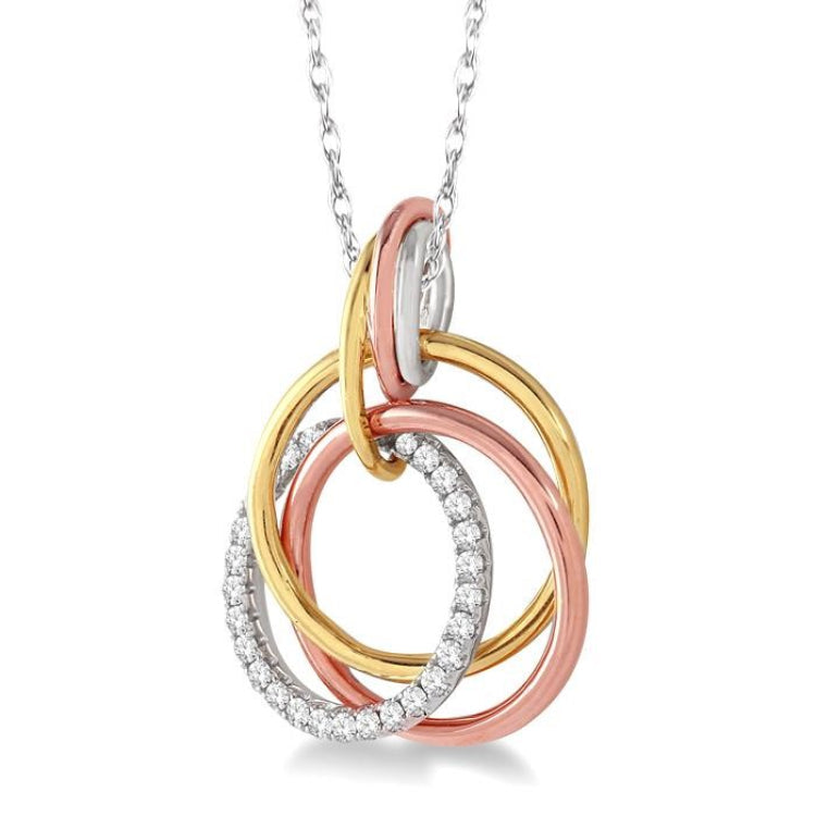 1/5 Ctw Round Cut Diamond Circle Pendant in 14K Tri Color Gold with Chain