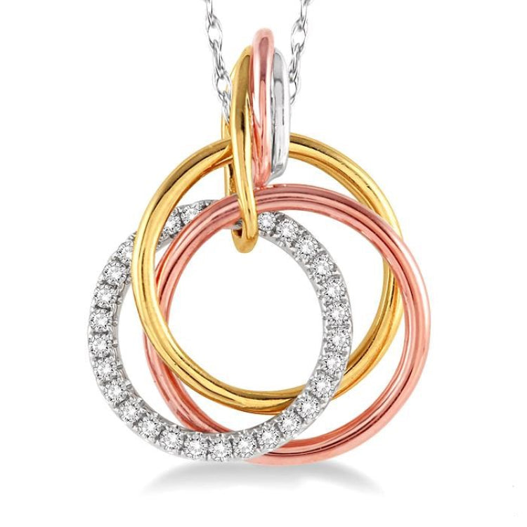 1/5 Ctw Round Cut Diamond Circle Pendant in 14K Tri Color Gold with Chain