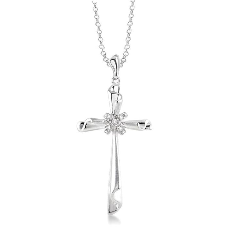 1/20 Ctw Round Cut Diamond Cross Pendant in Sterling Silver with Chain