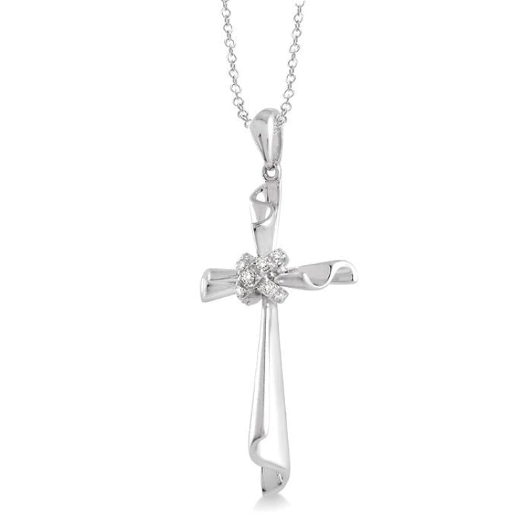 1/20 Ctw Round Cut Diamond Cross Pendant in Sterling Silver with Chain