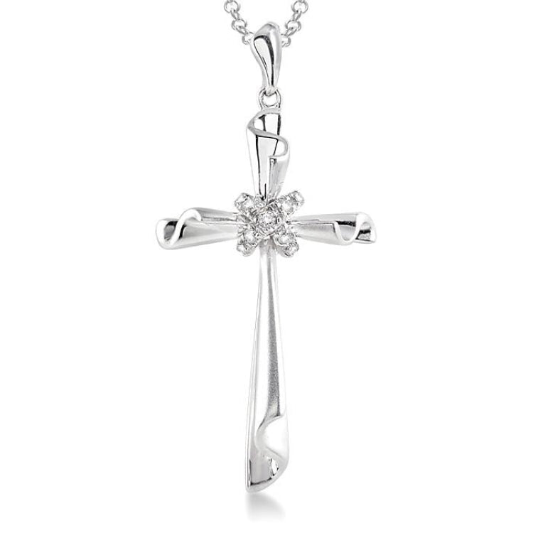 1/20 Ctw Round Cut Diamond Cross Pendant in Sterling Silver with Chain