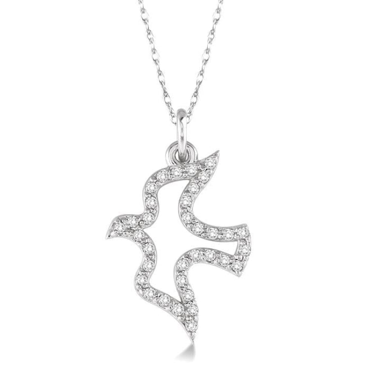 1/6 Ctw Round Cut Diamond Dove Petite Pendant in 14K White Gold with Chain