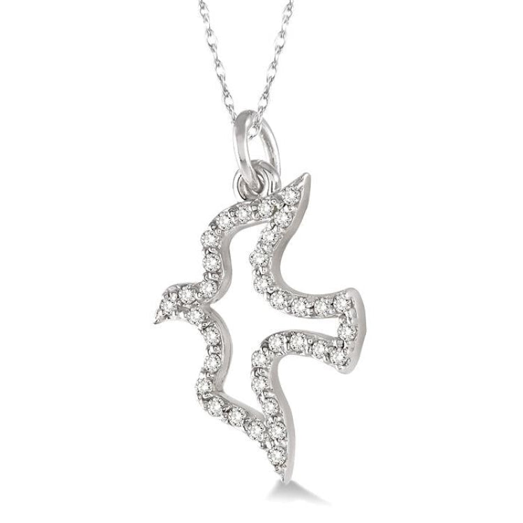 1/6 Ctw Round Cut Diamond Dove Petite Pendant in 14K White Gold with Chain