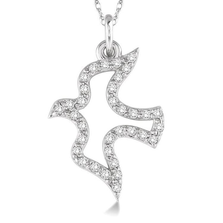 1/6 Ctw Round Cut Diamond Dove Petite Pendant in 14K White Gold with Chain