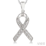 1/20 Ctw Round Cut Diamond Support Ribbon Pendant in Sterling Silver with Chain