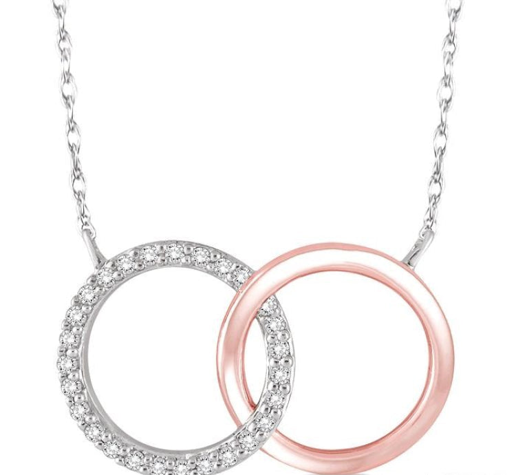 1/6 Ctw Round Cut Diamond Circle n Circle Pendant in 10K White and Rose Gold with Chain