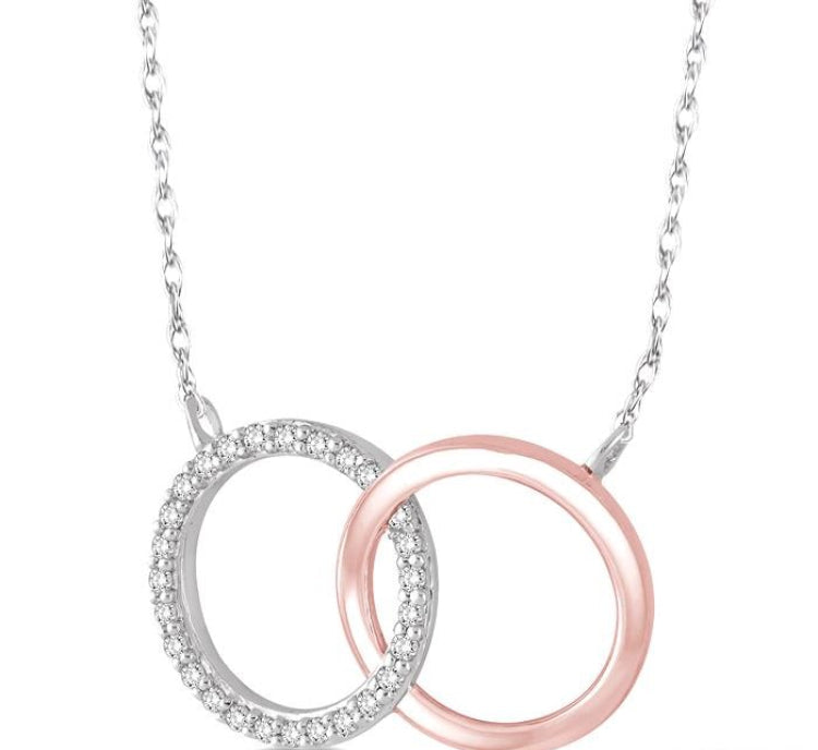 1/6 Ctw Round Cut Diamond Circle n Circle Pendant in 10K White and Rose Gold with Chain