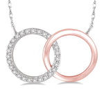 Load image into Gallery viewer, 1/6 Ctw Round Cut Diamond Circle n Circle Pendant in 10K White and Rose Gold with Chain