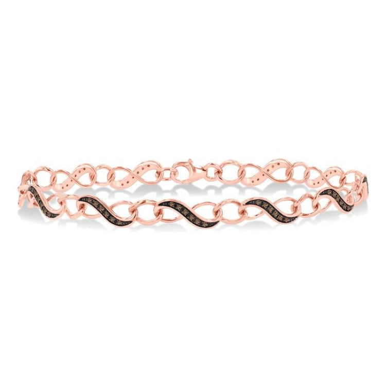 1/4 Ctw Round cut Champagne Brown Diamond Infinity Bracelet in 10K Rose Gold