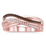 Load image into Gallery viewer, 1/5 Ctw Round Cut White and Champagne Brown Diamond Ring in 10K Rose Gold