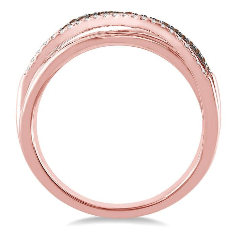 1/5 Ctw Round Cut White and Champagne Brown Diamond Ring in 10K Rose Gold