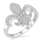 Load image into Gallery viewer, 1/6 Ctw Round Cut Diamond Fleur De Lis Ring in 10K White Gold