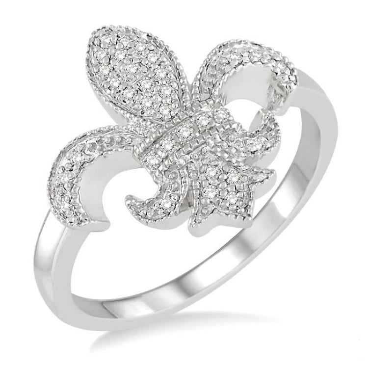 1/6 Ctw Round Cut Diamond Fleur De Lis Ring in 10K White Gold