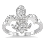 Load image into Gallery viewer, 1/6 Ctw Round Cut Diamond Fleur De Lis Ring in 10K White Gold