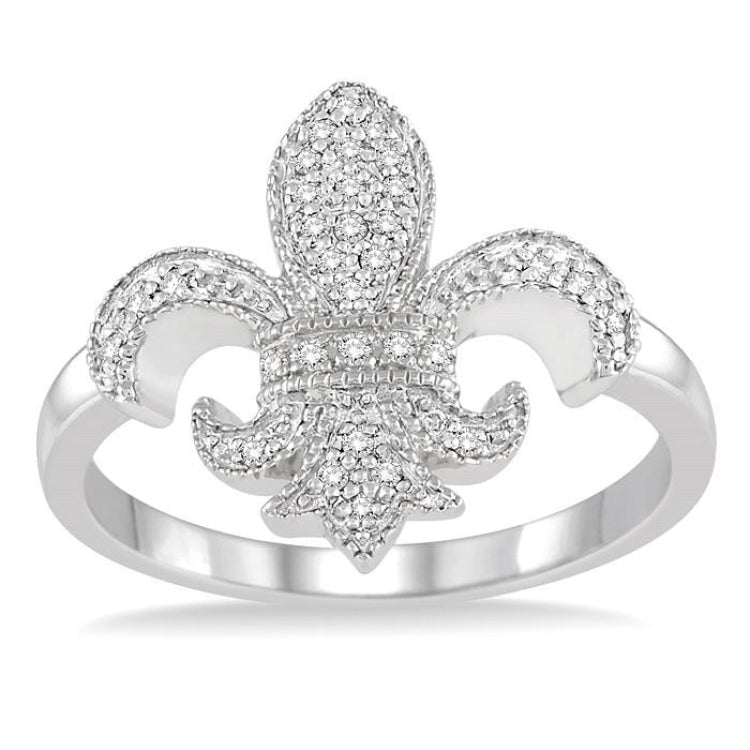 1/6 Ctw Round Cut Diamond Fleur De Lis Ring in 10K White Gold