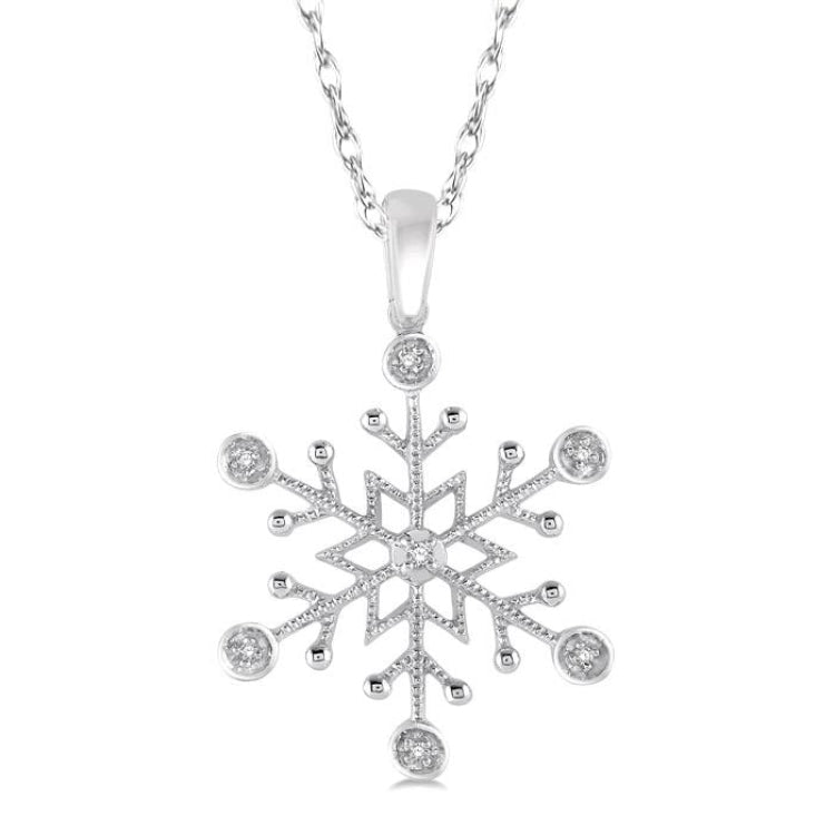 1/50 Ctw Snowflake Motif Round Cut Diamond Pendant With Link Chain in 10K White Gold
