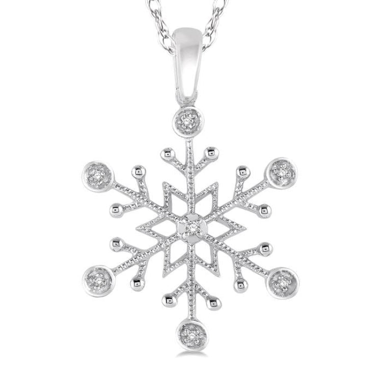 1/50 Ctw Snowflake Motif Round Cut Diamond Pendant With Link Chain in 10K White Gold