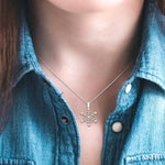 Load image into Gallery viewer, 1/50 Ctw Snowflake Motif Round Cut Diamond Pendant With Link Chain in 10K White Gold