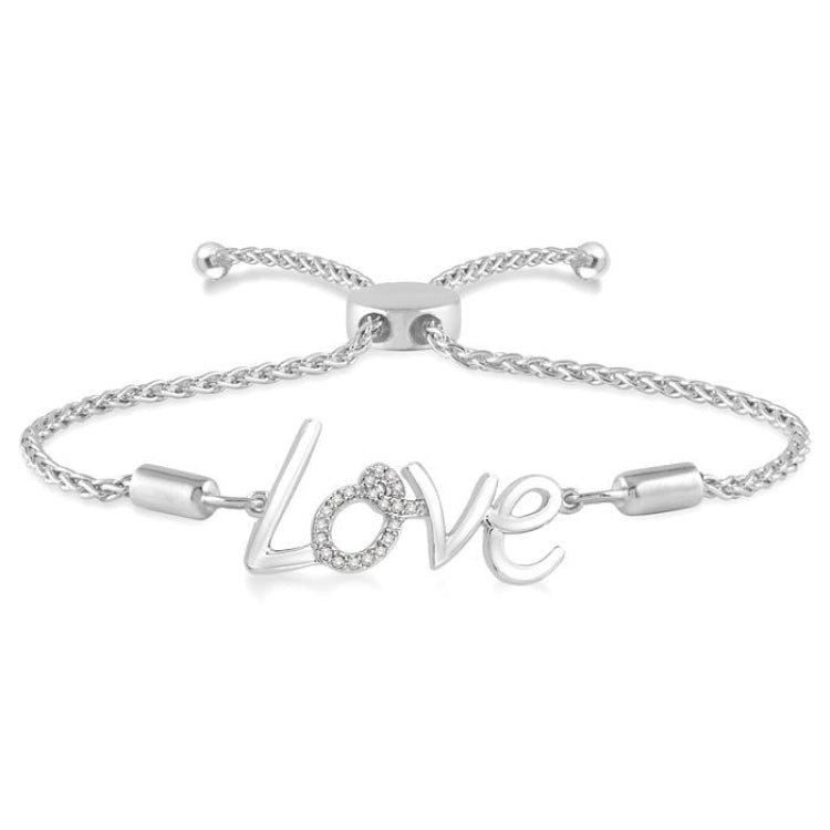 1/20 Ctw Love Carved Round Cut Diamond Sterling Silver Lariat Bracelet