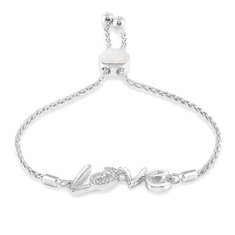 1/20 Ctw Love Carved Round Cut Diamond Sterling Silver Lariat Bracelet