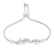 1/20 Ctw Love Carved Round Cut Diamond Sterling Silver Lariat Bracelet